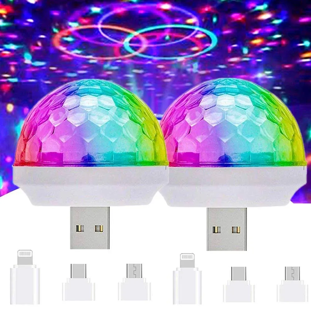 USB Mini Disco Lights LED Small Magic Ball Sound Control Stage Lights Multi-C...