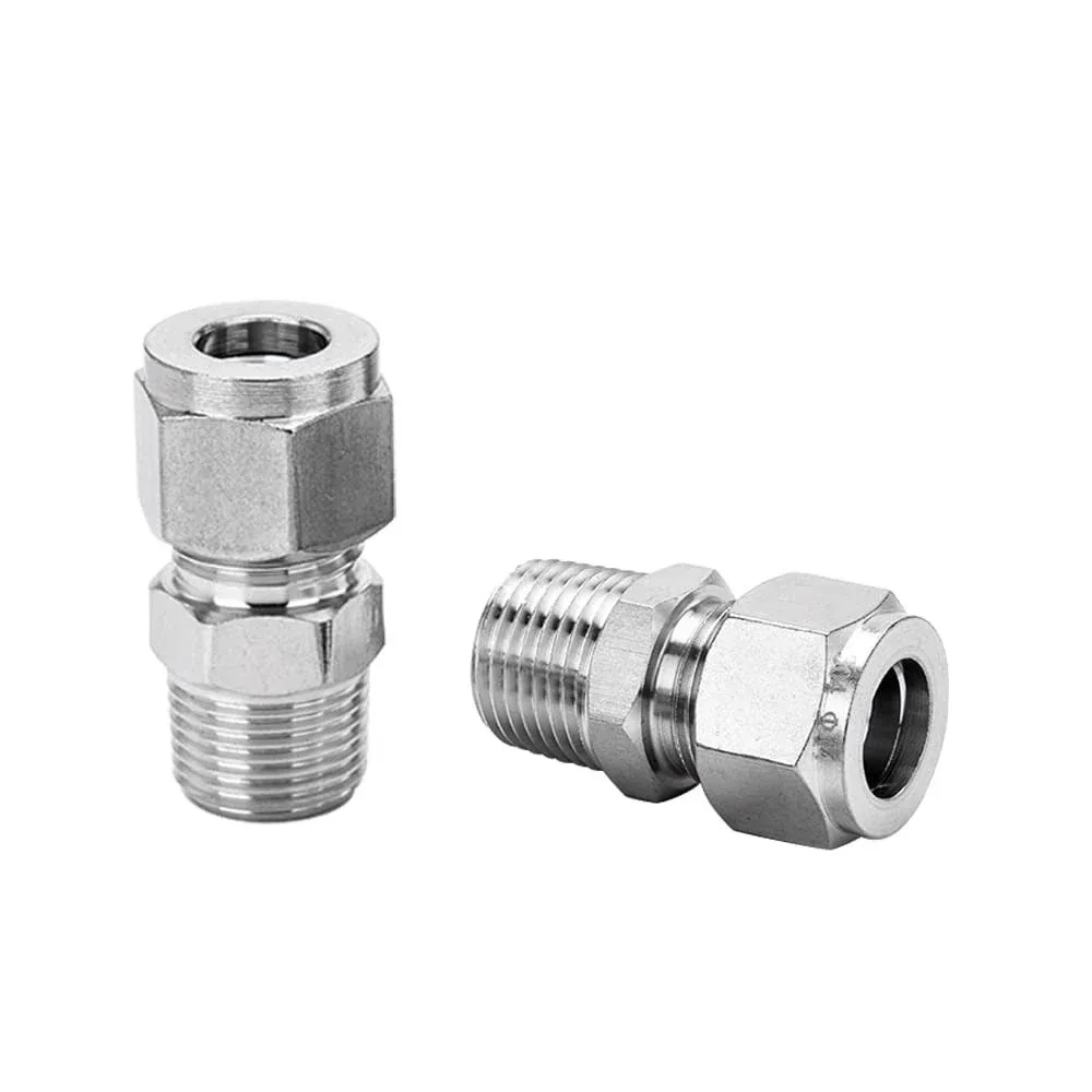 304 Stainless Steel Compression Fitting 1/4&#034; Tube OD x 1/4&#034; NPT Male Coupler ...