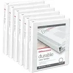 Office Depot Brand Durable View 3-Ring Binder, 1" Round Rings, White, Pack of 6