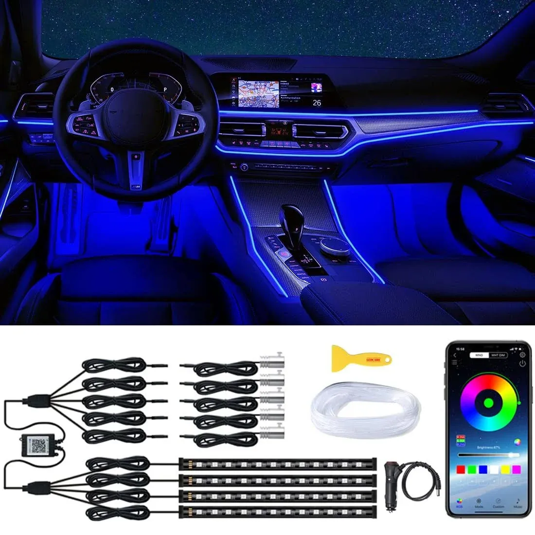 Qvevdacar Interior Car LED Strip Lights