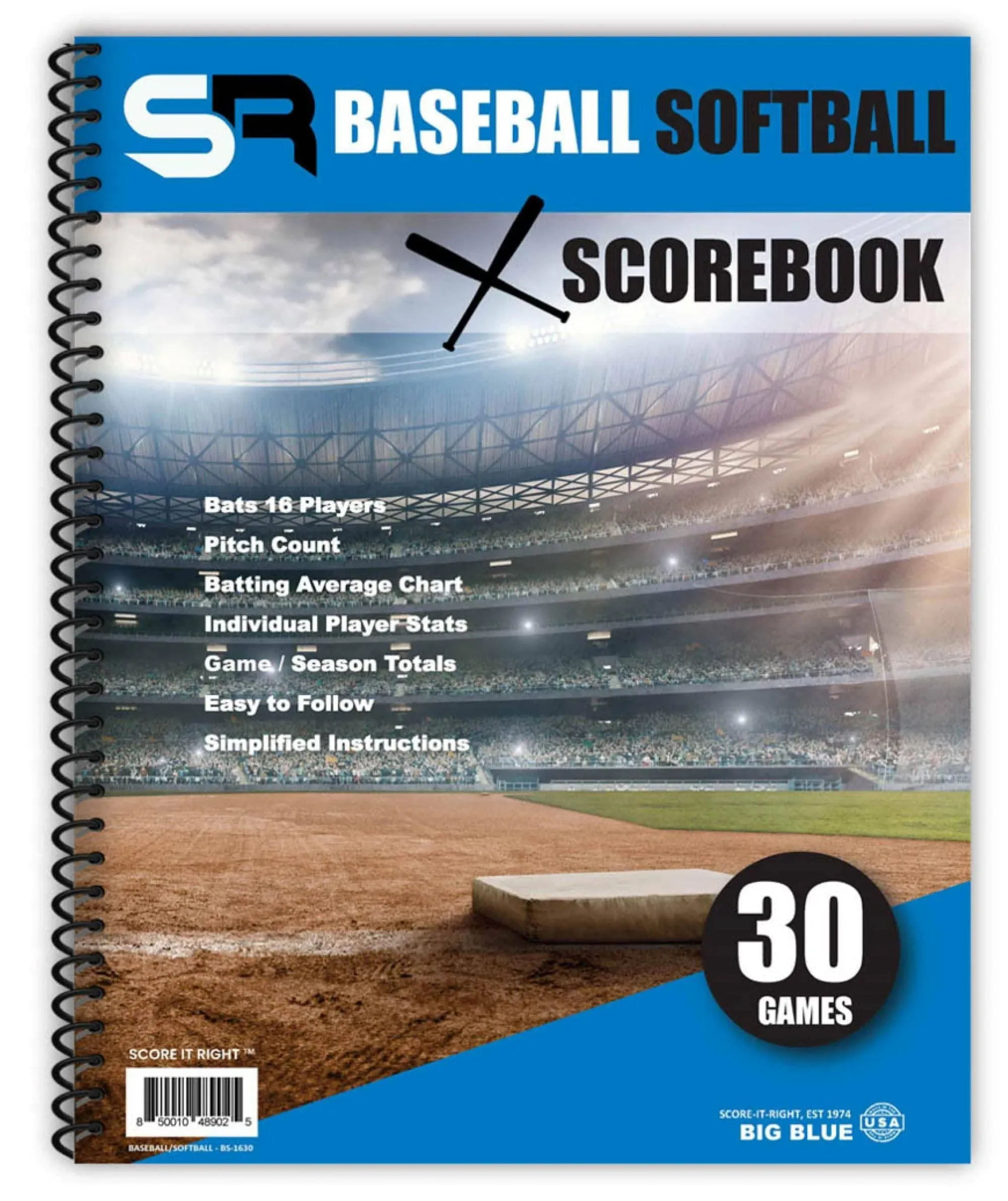 Score It Right - &#034;Big Blue&#034; Baseball/Softb<wbr/>all Scorebook - 30 Game Scorebook