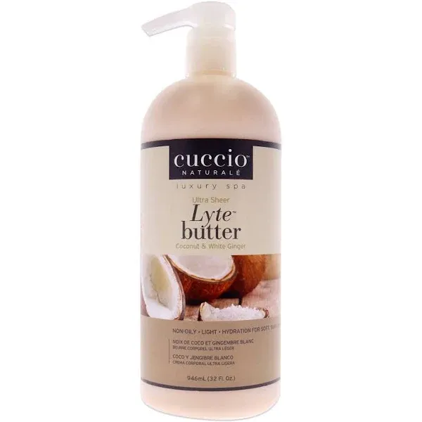 Ultra Sheer Lyte Butter - Coconut and White Ginger by Cuccio Naturale for Unisex - 32 oz Body Butter