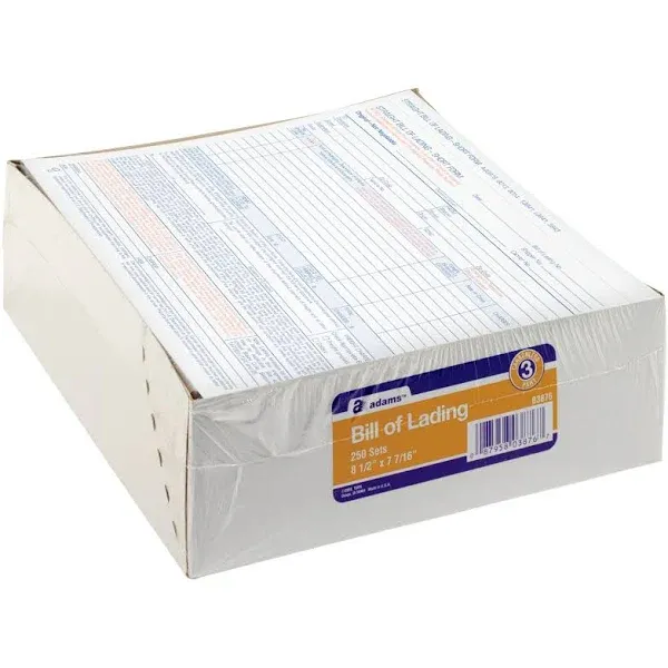 Adams Bill of Lading Short Form, 8-1/2 x 7-7/16 Inches, White, 3-Part, 250-Count