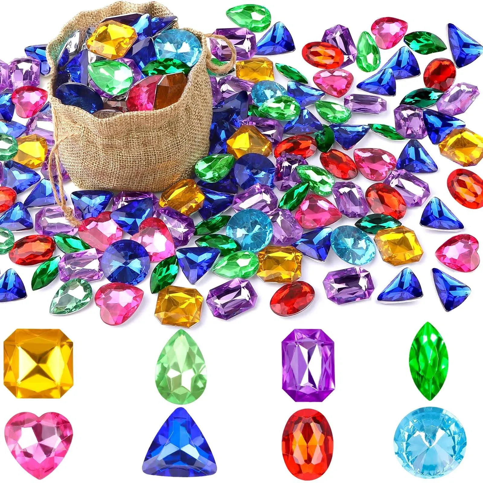 Vellibring 180 Pieces Pirate Treasure Gem Toys,Fake Acrylic Bling Gem Diamonds ...