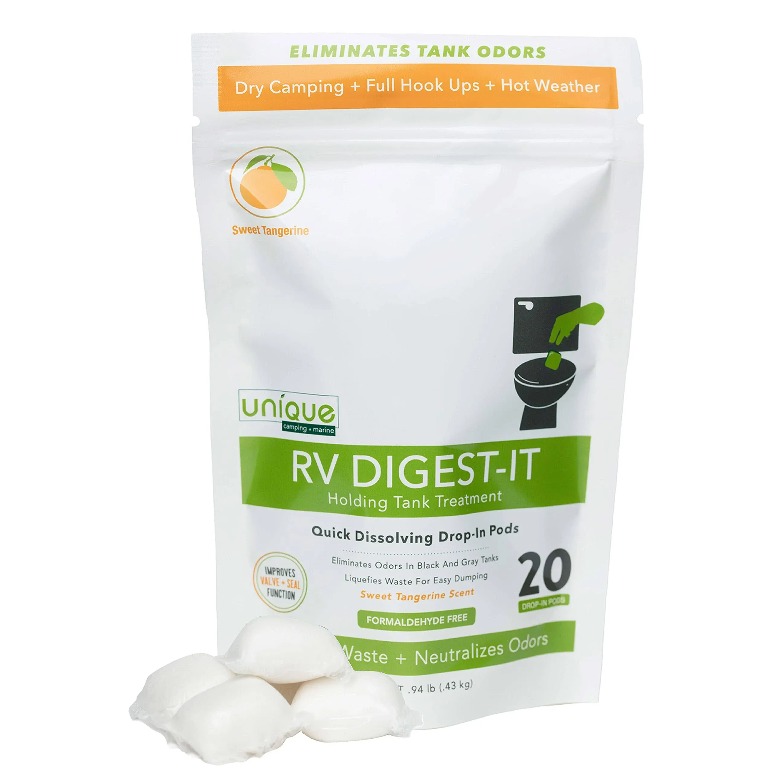 Unique RV Digest-It Black Water Tank Treatment - Concentrated Drop in Pods RV Toilet Treatment - Eliminates Odor, Liquifies Waste, Prevents Sensor