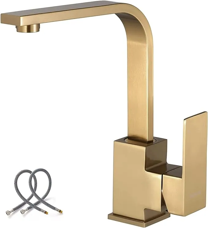 WOWOW Brushed Gold Bar Faucet Single Handle Bar Sink Faucets Stainless Steel ...