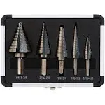 ZELCAN HSS 5PCS Titanium Step Drill 50 Sizes in 5 Bit Set with Aluminum Case