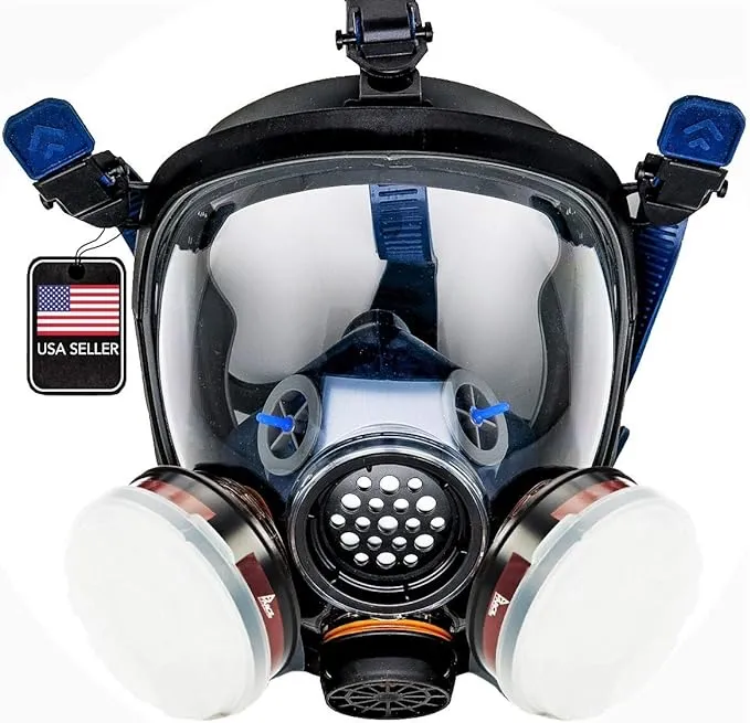 Gas Mask Survival Nuclear and Chemical Full Face Respirator - Activated Carbon Organic Vapor Particulate Filters - CE Tested