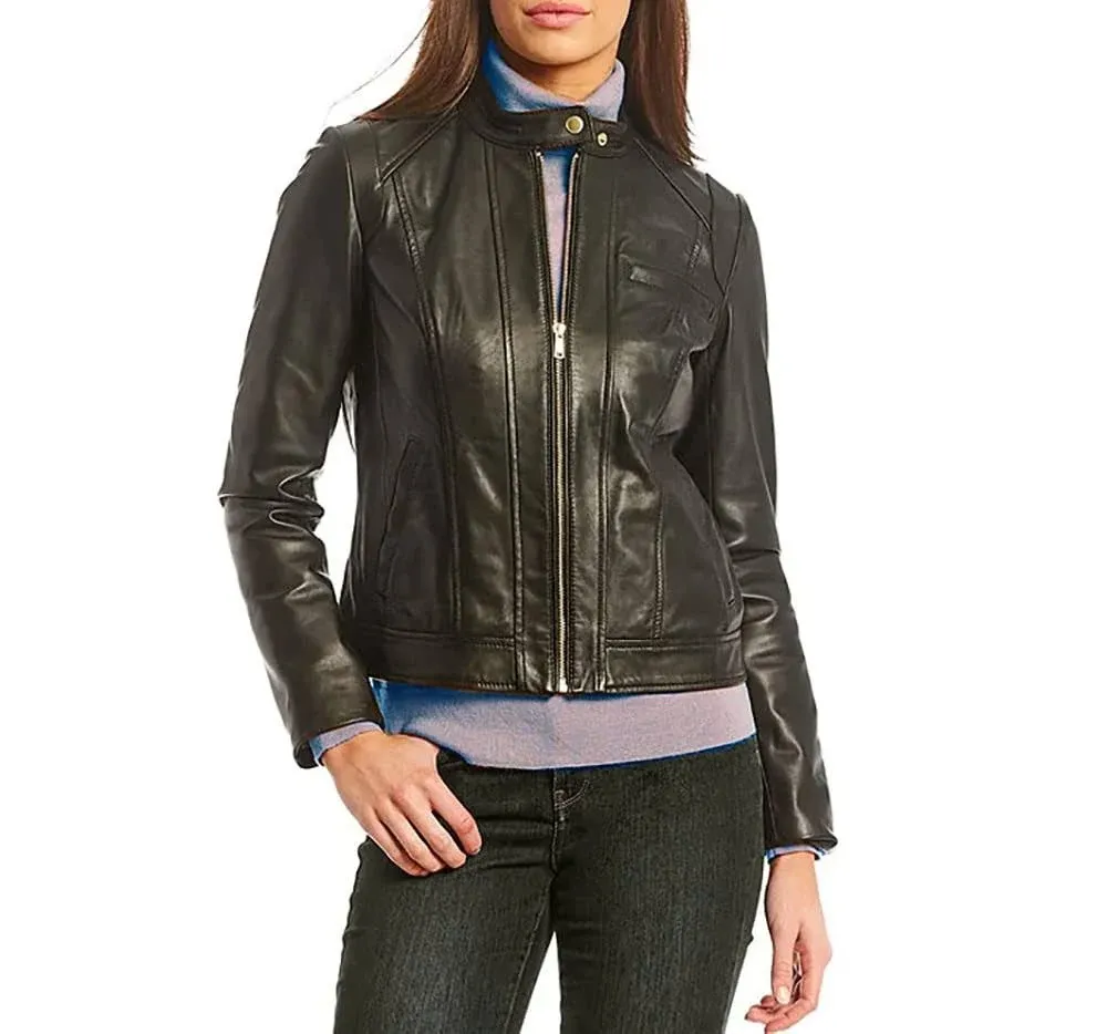 Cole Haan Women&#39;s Racer Leather Jacket