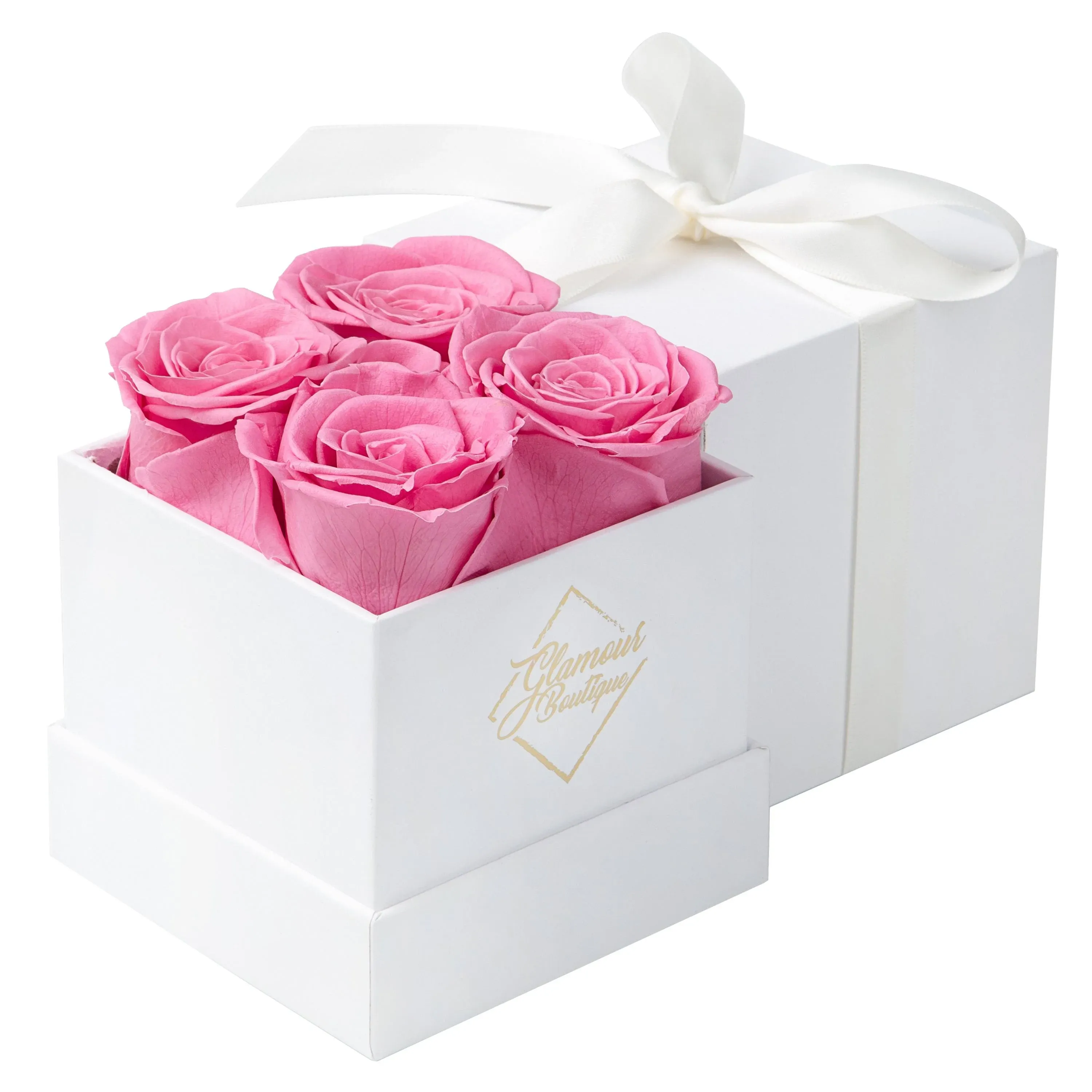 Preserved Roses in A Box Cased in A Square Gift Box with Lid - Pink