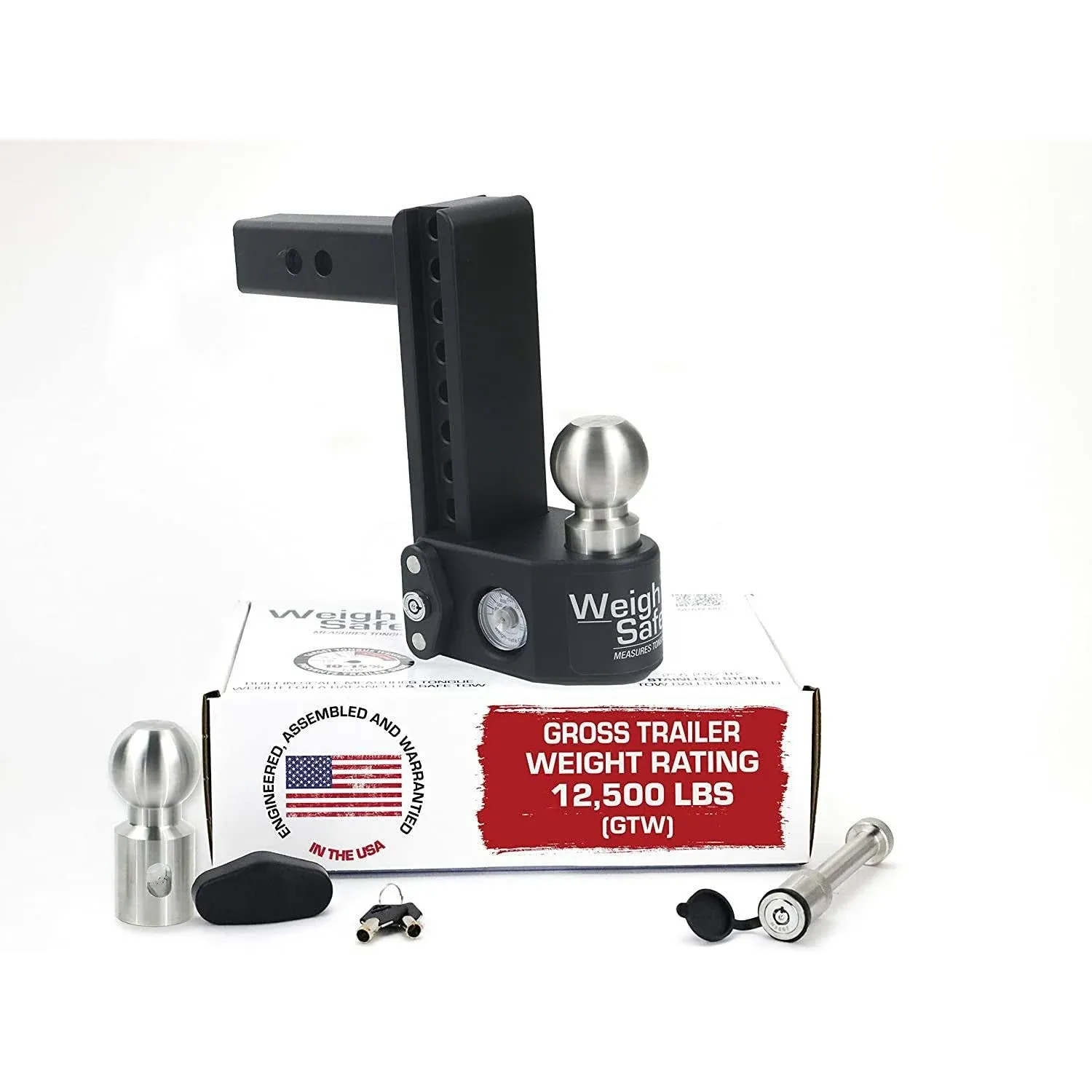 Weigh Safe SWS8-2-KA 8&#034; Steel Drop Hitch 2&#034; Receiver 12,500LBS GTW +Receiver Pin