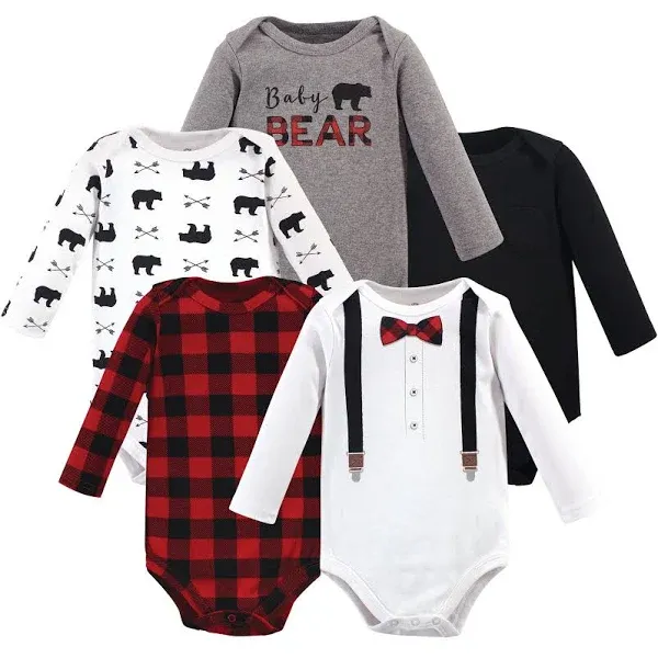 Little Treasure Baby Boy Long Sleeve Bodysuits, 5 Pack - Black