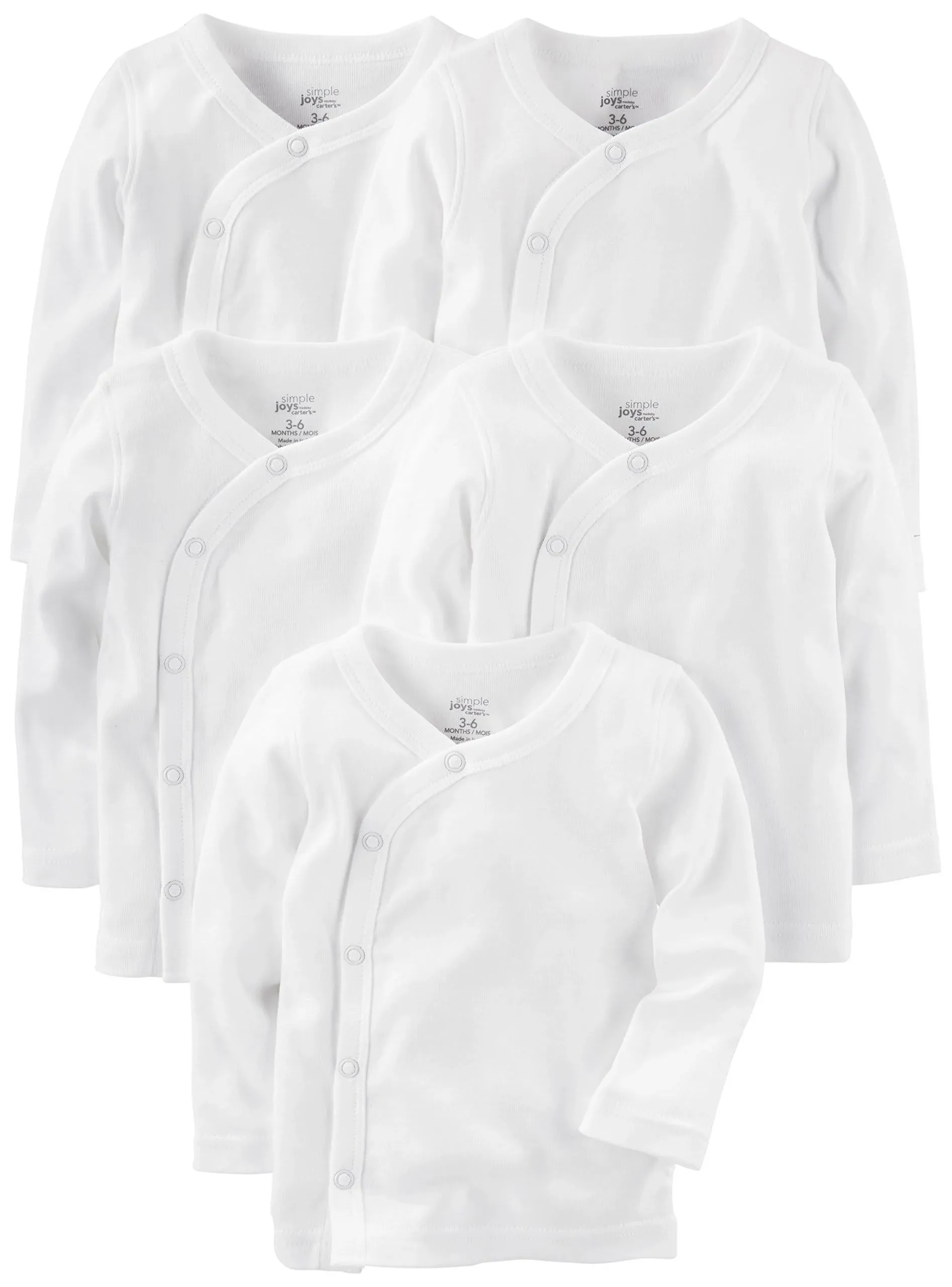 Simple Joys by Carter's Baby 5-Pack Side-Snap Long-Sleeve Shirt White Newborn