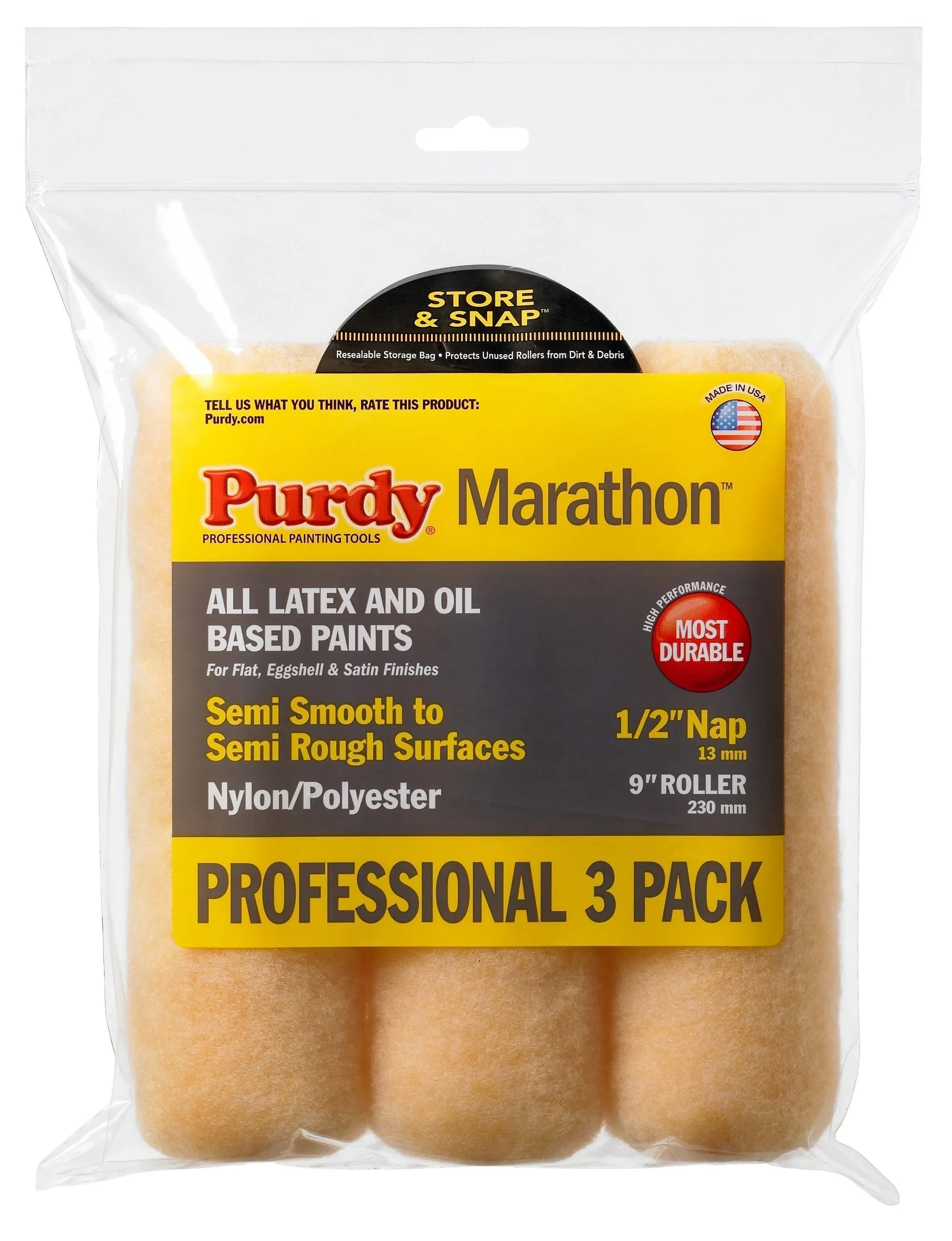 Purdy® Marathon™ 9" x 1/2" Nylon/Polyester Paint Roller Covers - 3 Pack