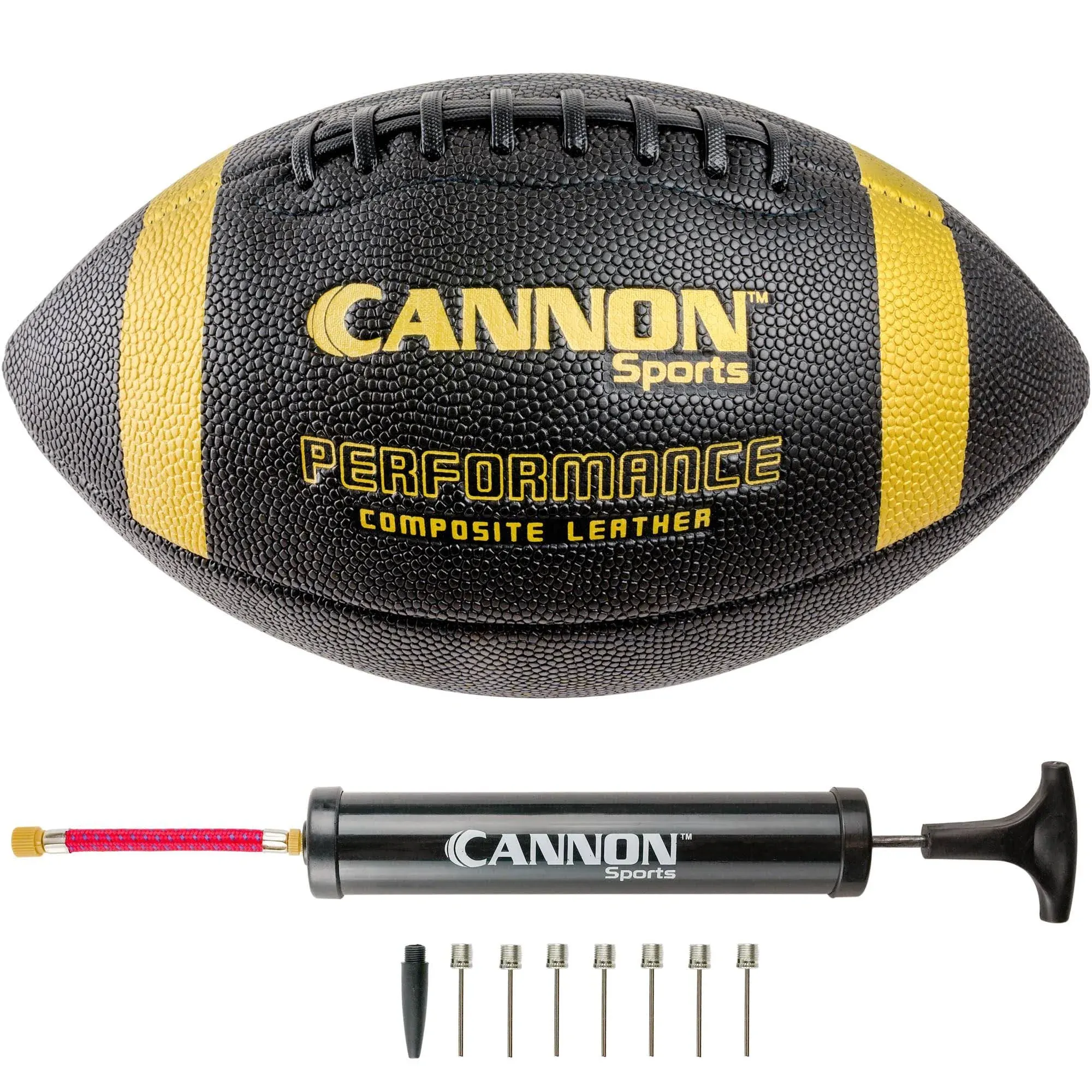 Cannon Sports Leather Composite Official Size Football with Ball Pump, Black/Gold