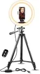 UBeesize 10" Selfie Ring Light with 50" Extendable Tripod Stand and Flexible Phone Holder