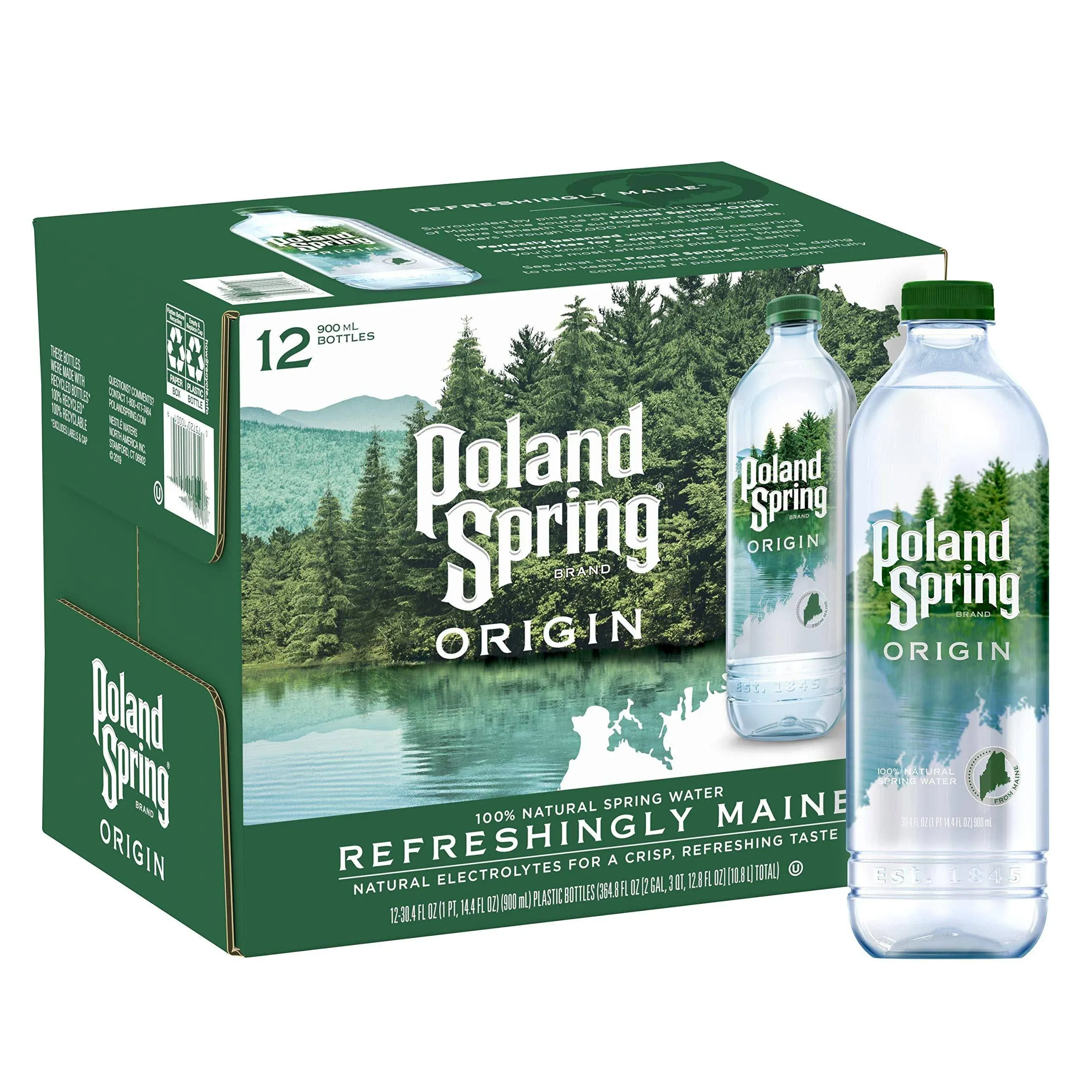 Origin, 100% Natural Spring Water, 900 mL, Recycled Plastic Bottle, 12 Pack