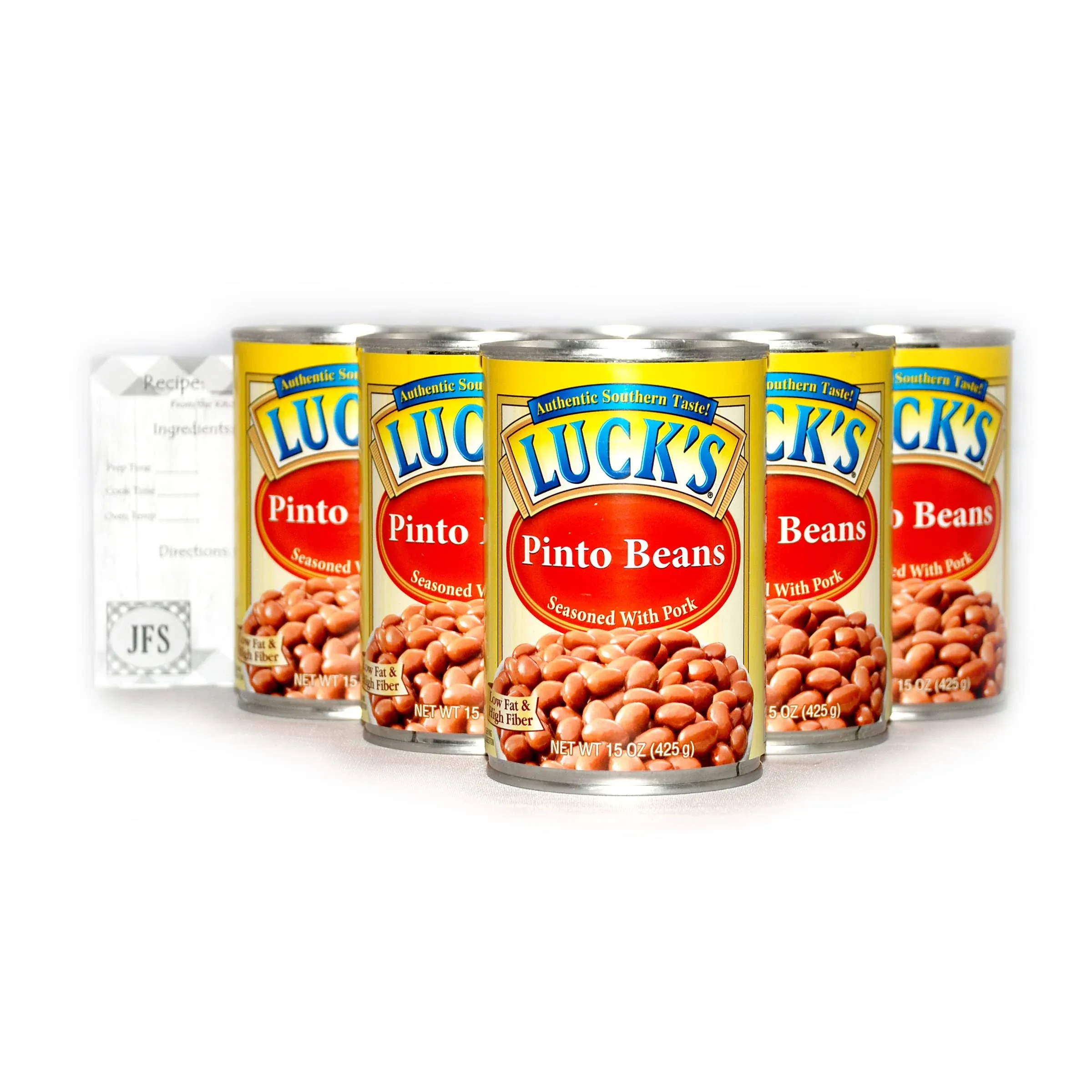 Lucks Pinto Beans With Pork - 6 x 15 Ounce Cans of Lucks Pinto Beans Canned, Canned Pinto Beans 6 Pack, Bundled with Recipe Sheet