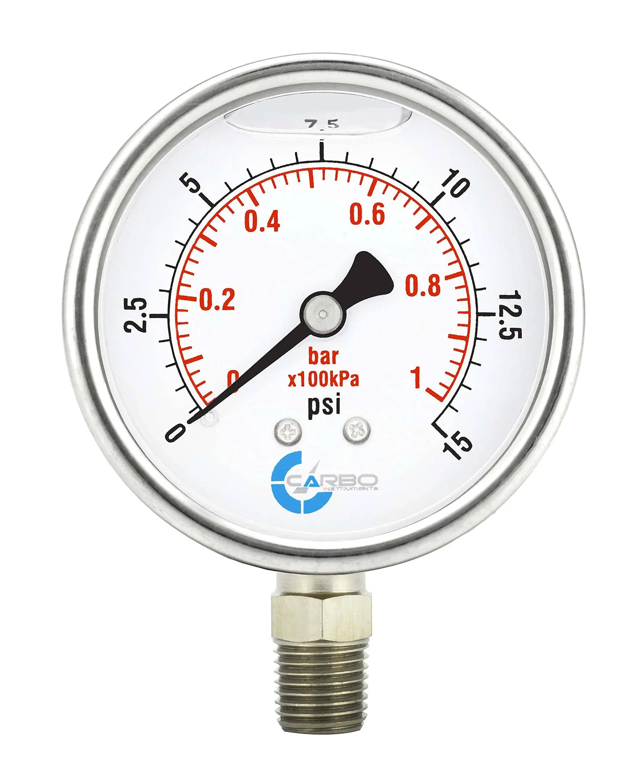 Liquid Filled Pressure Gauge, 2", 15 psi