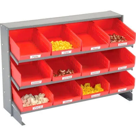 Global Industrial - 603423RD - 3 Shelf Bench Pick Rack - 12 Red Plastic Shelf ...