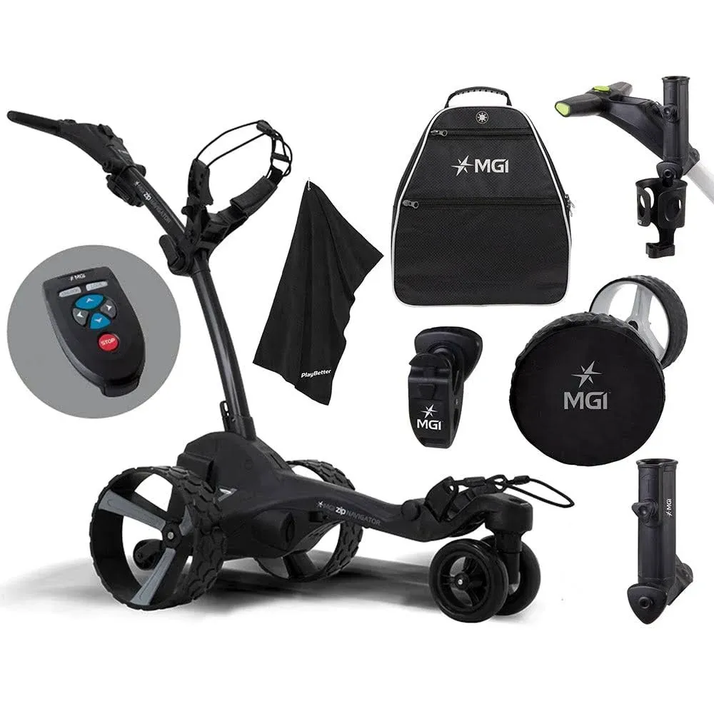 PlayBetter MGI Zip Navigator Electric Golf Caddy (Black) Bundle with Remote ...