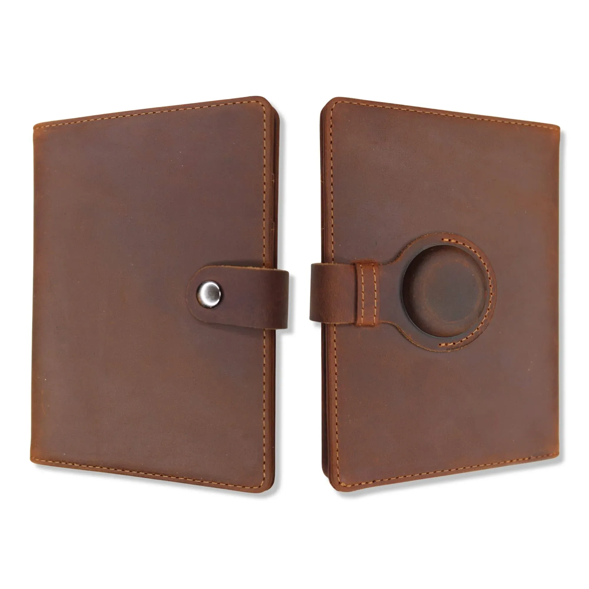 Genuine Leather AirTag Passport Holder (Coffee)