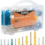 KURUI 510 Pcs Drywall Anchors and Screws Assortment Kit, 265 Plastic Wall Anchors and 265 Philips Galvanized Flat Head S