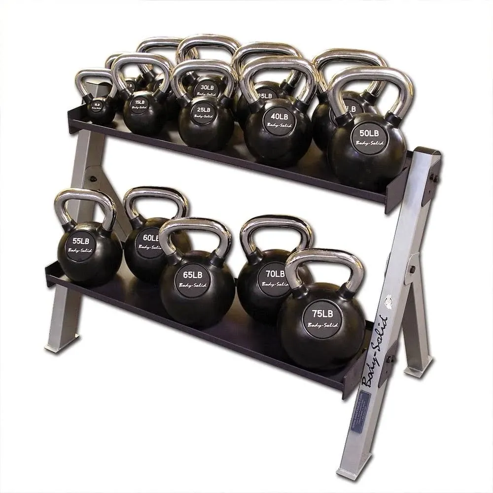 Body Solid 2-Tier Adjustable Shelf Dumbbell and Kettlebell Rack