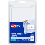 Avery&reg; Print or Write Name Badge Labels - 2 21/64" Height x 3 3/8" Width - Rectangle - Laser, Inkjet - White - Paper - 2 / Sheet - 100 Total Label(s) - 100 / Pack