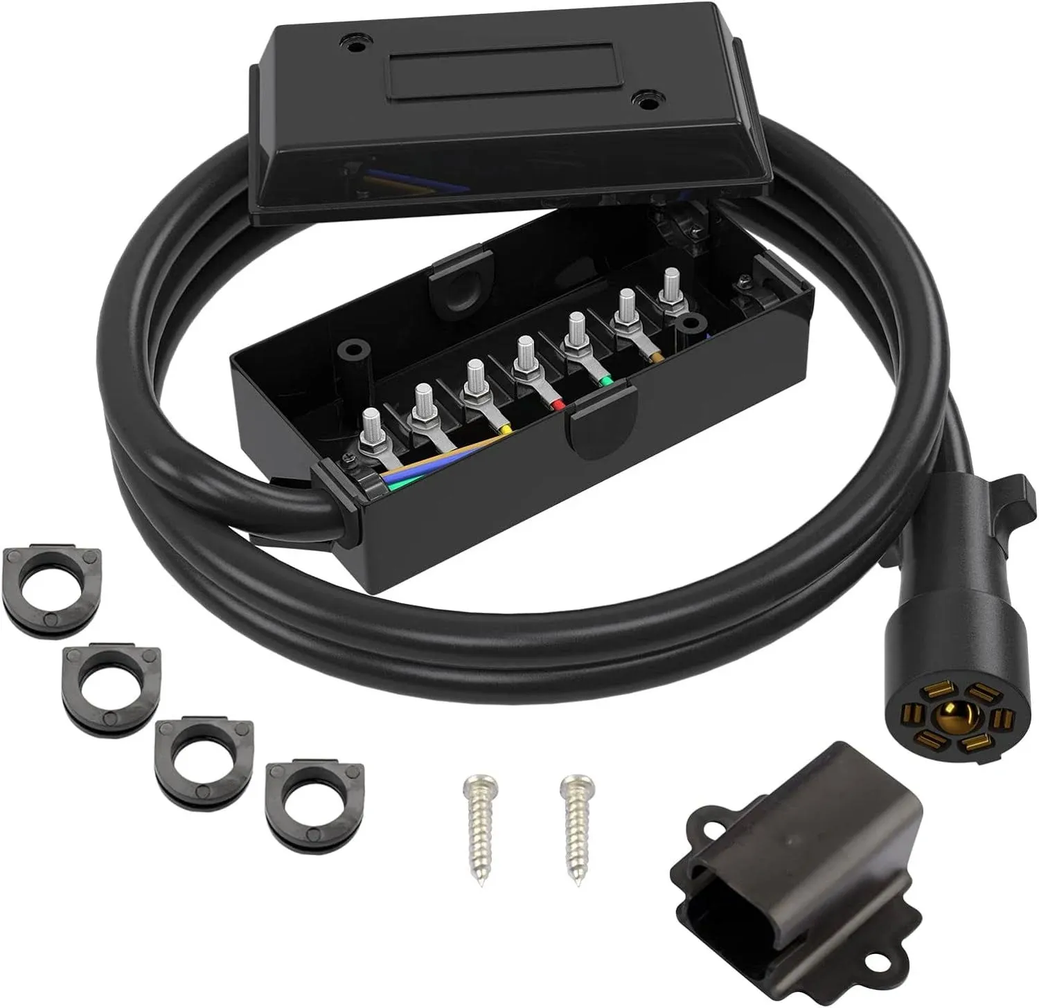 7 Way 8 Feet Trailer Cord Kit, Include Plug Holder and Trailer Connector Cable W