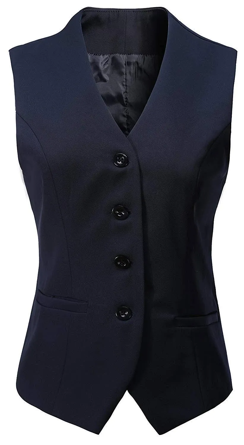 V VOCNI Women's Fully Lined 4 Button V-Neck Economy Dressy Suit Vest Waistcoat