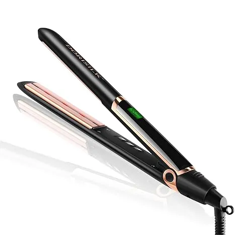 DORISILK Infrared Flat Iron Hair Straightener,Ceramic Tourmaline Ionic Anti-Static 2 in 1 Hair Straightener Curler Iron with Adjustable Temperature, 1 inch Travel Dual Voltage Home/Salon Professional