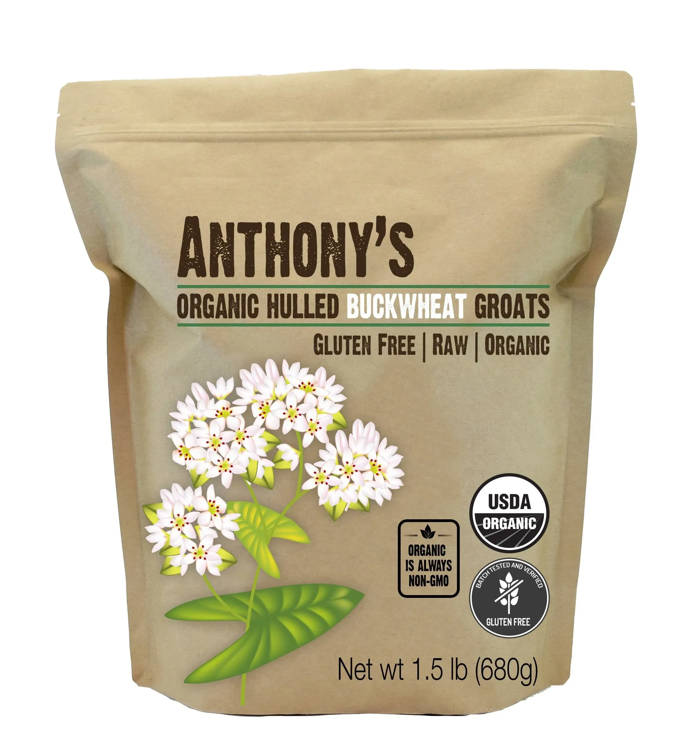 Anthony's Organic Hulled Buckwheat Groats, 1.5 lb, Raw, Grown in USA, Gluten Free