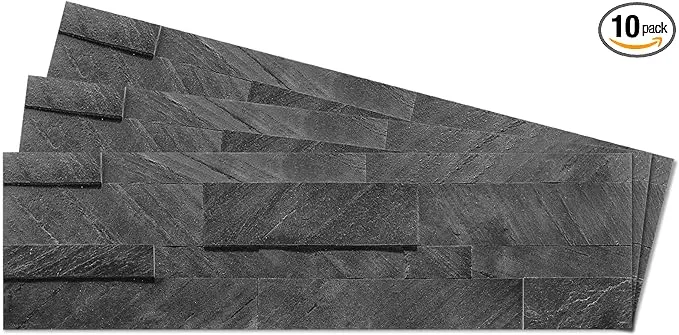 Shadow Gray - Stoneflex Peel and Stick Self Adhesive 3D Stone Tiles - Stick on Kitchen Backsplash Living Room Office Bathroom Wall (10 Pack)