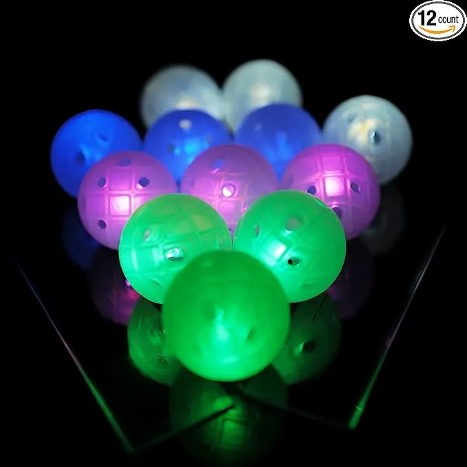  LED Light Up Practice Golf Balls Glow in The Dark Hollow Plastic Golf 12