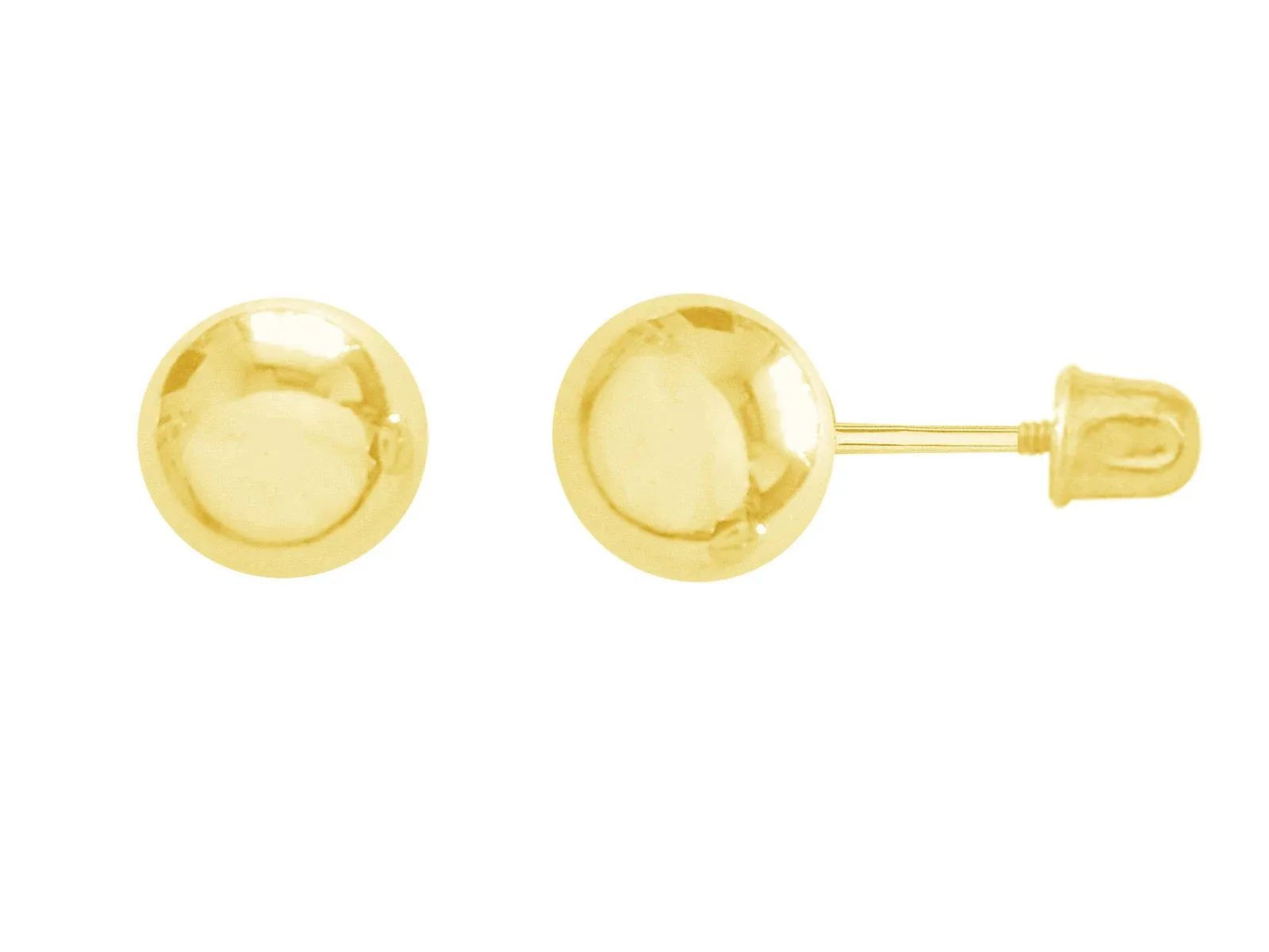 14K Yellow Gold Ball Stud Post Earrings 3,4,5,6,7mm with Screw Backs (5 ...