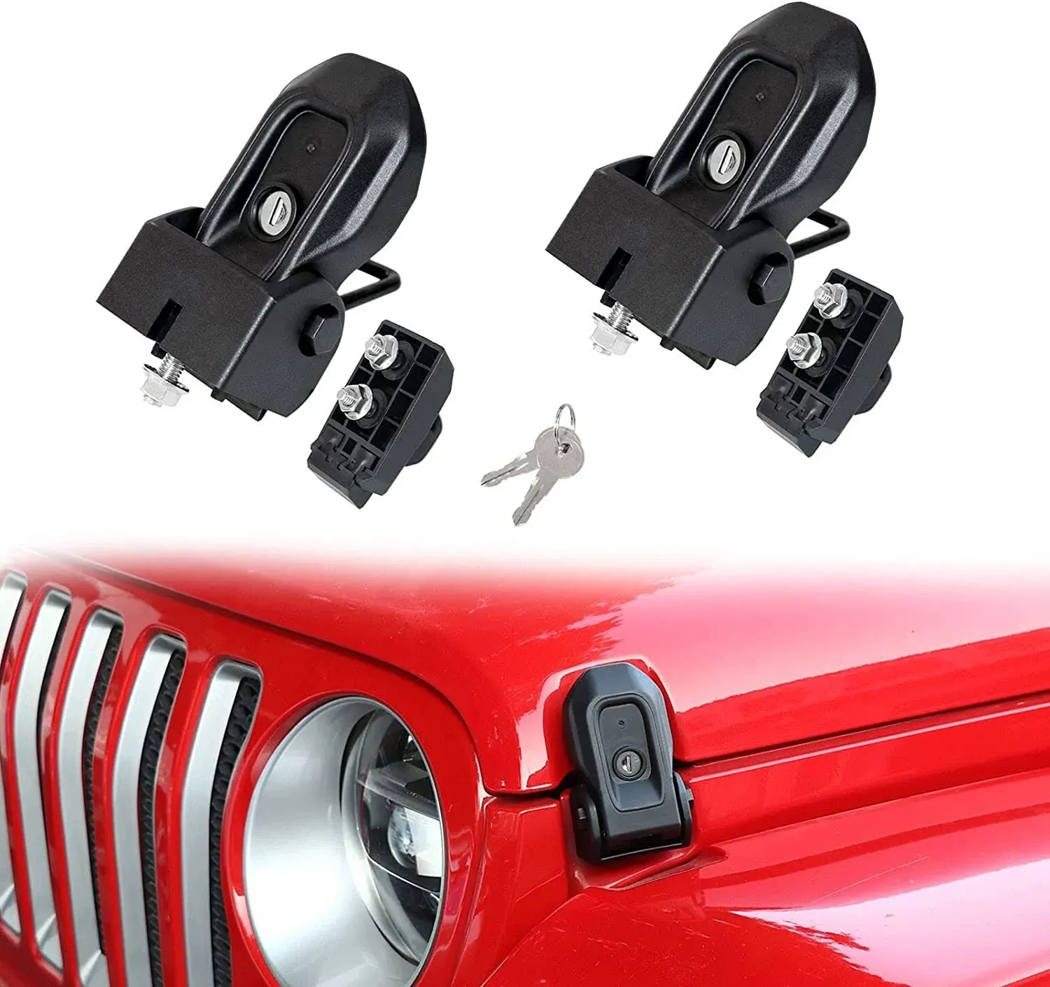 CheroCar Hood Latches Locking Catch Kit with Keys for Jeep Wrangler JL & Jeep ...