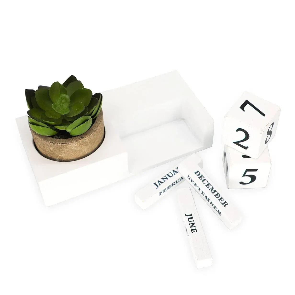 Rustic White Cubical Accessories for Work Succulent Calendar Decor Wooden Desk Calendar Blocks for White Office Decor, Home Kitchen Decoration Graduation Gift