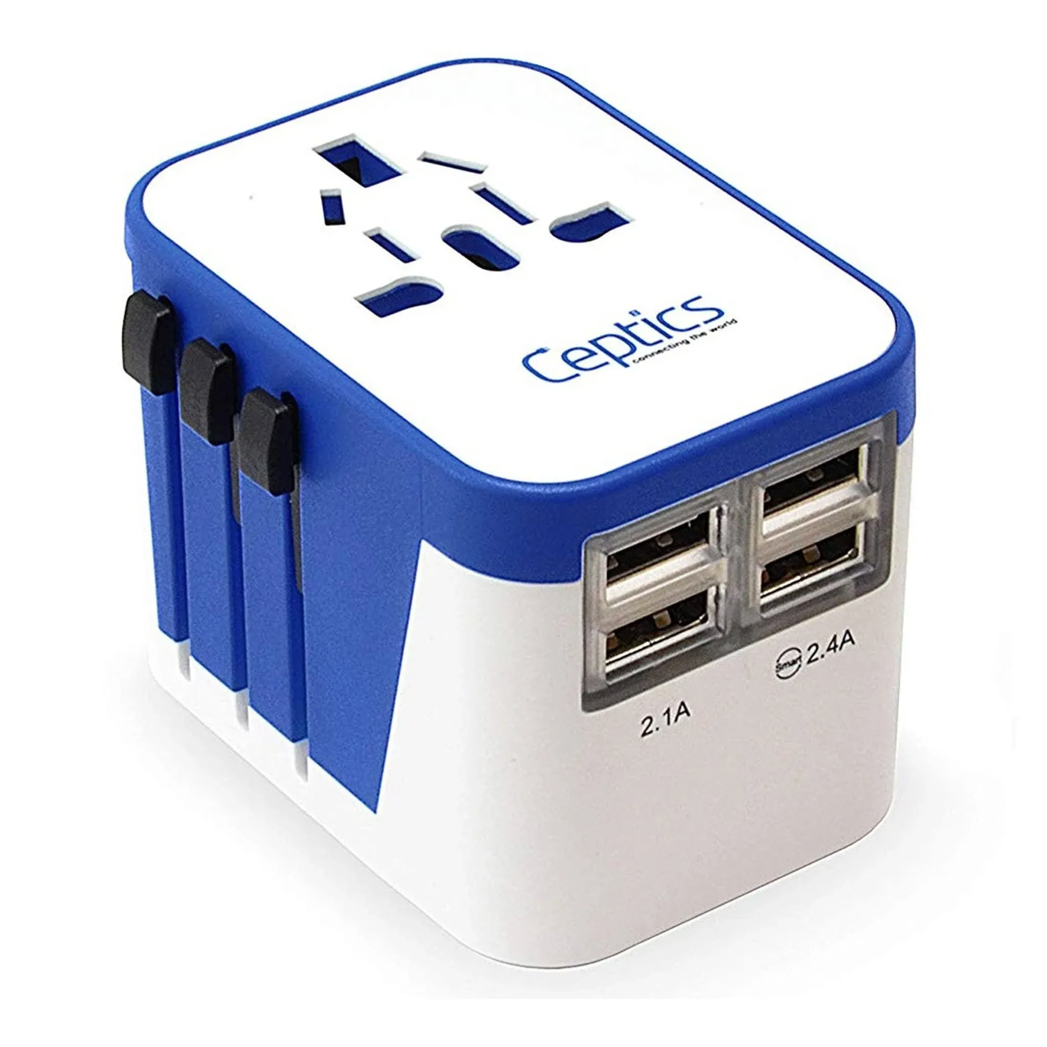 Ceptics All-in-One International Travel Plug Adapter - 4 USB Ports (UP-9KU)