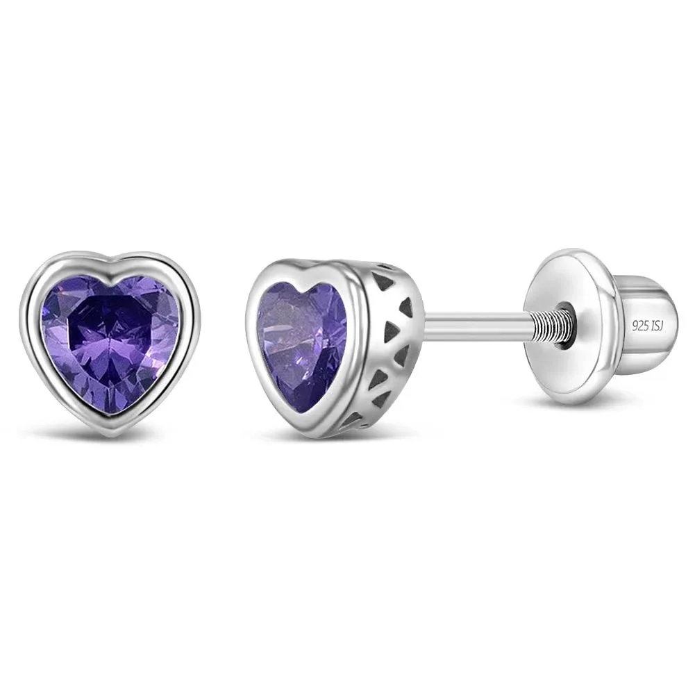 in Season Jewelry Cubic Zirconia Birthstone Heart Earrings - February