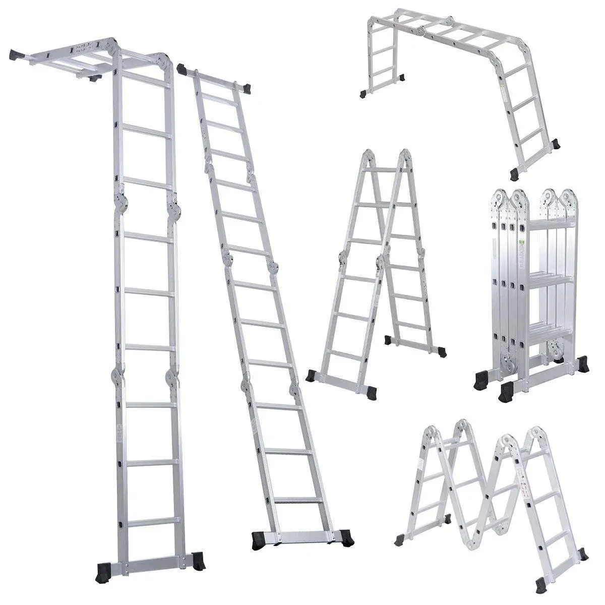 330lb 12.5ft Multi Purpose Aluminum Extension 7 in 1 Folding Step Ladder Foldable Lightweight Scaffold Ladder