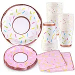 Atonofun Donut Party Supplies, Pink Donut Plates and Napkins Set, Donut Party Plates and Cups