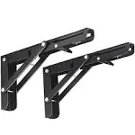 Black Paint Folding Shelf Brackets 10” Heavy Duty Metal Collapsible for Bench