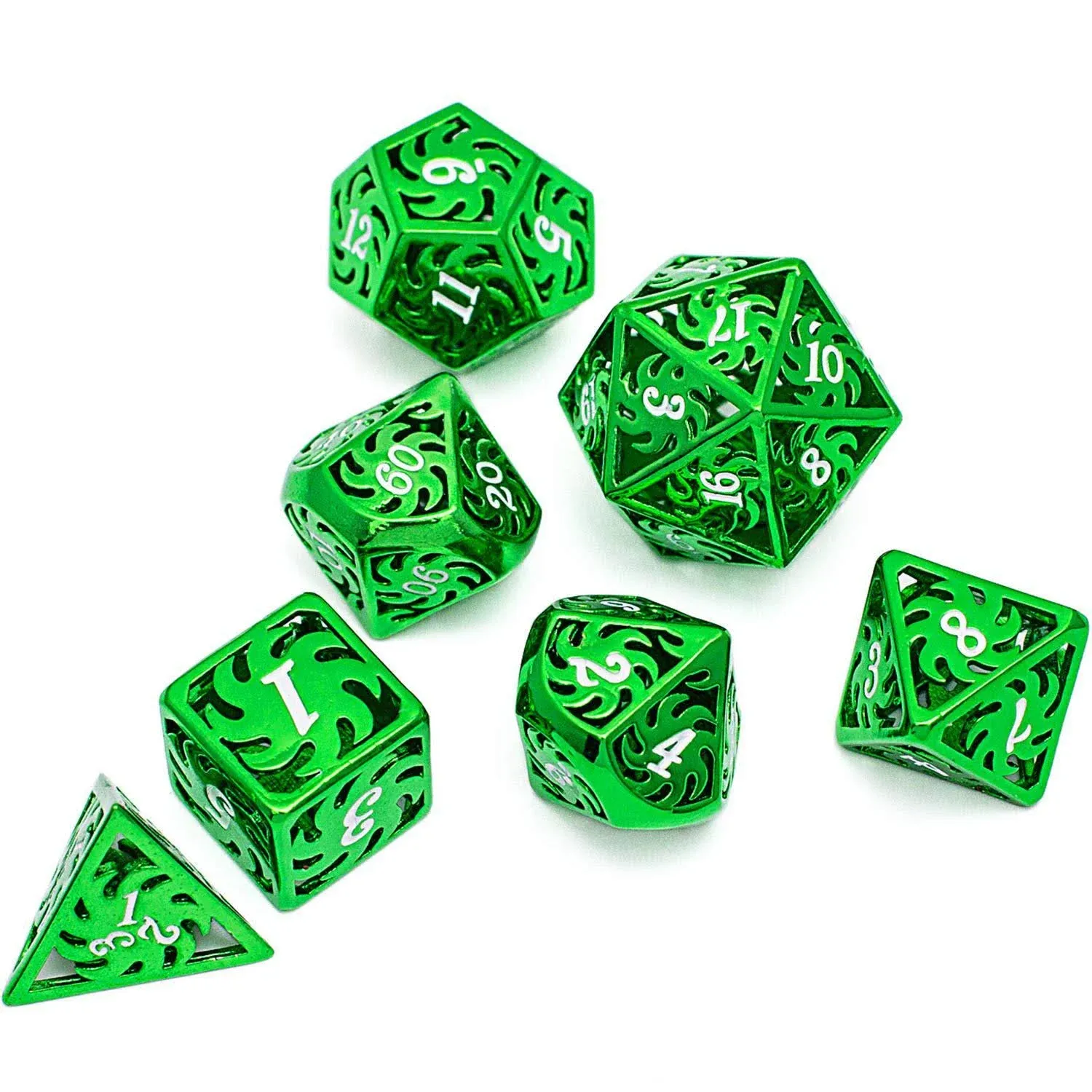 DND Metal Dice Set 7pcs Dungeon Dragon Dice, Punk Style RPG Games Math Teaching DND Dice, Metal dice Set d&d (Green)