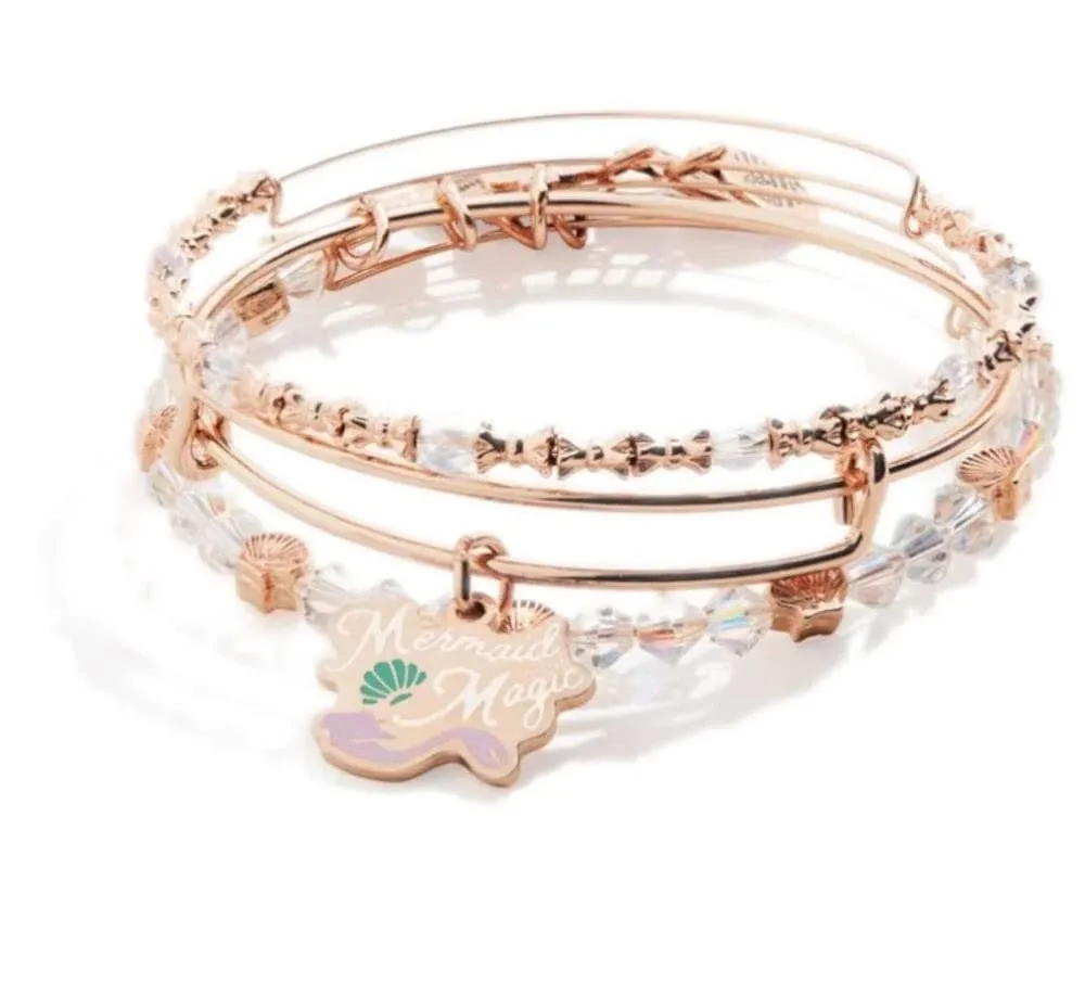 Alex and Ani 'Mermaid Magic' Charm Bangles Bracelet, Set of 3 in Shiny Rose Gold