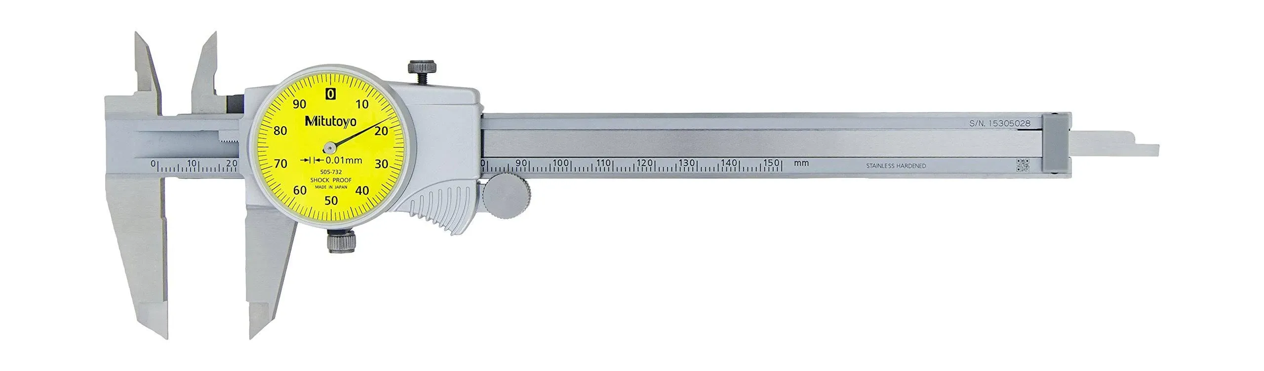 Mitutoyo 505-732 Yellow Dial Metric Dial Caliper, 0mm to 150mm