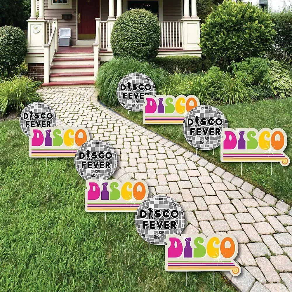 70's Disco - Disco Ball Lawn Decorations - Outdoor 1970's Disco Fever Party Yard Decorations - 10 Piece