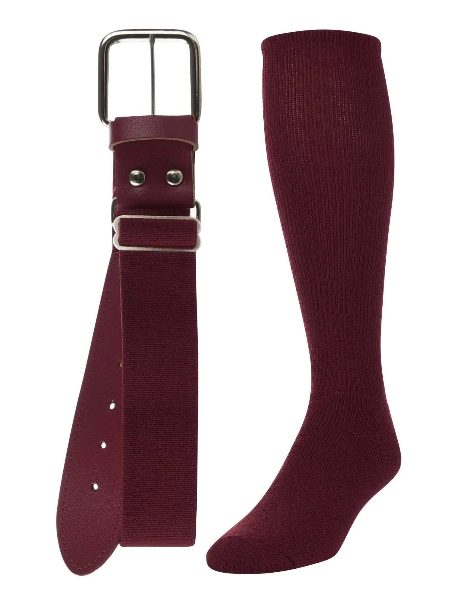 TCK Multisport Mens Size M 7-10 Maroon Baseball Sock And Belt Combo Set Pack