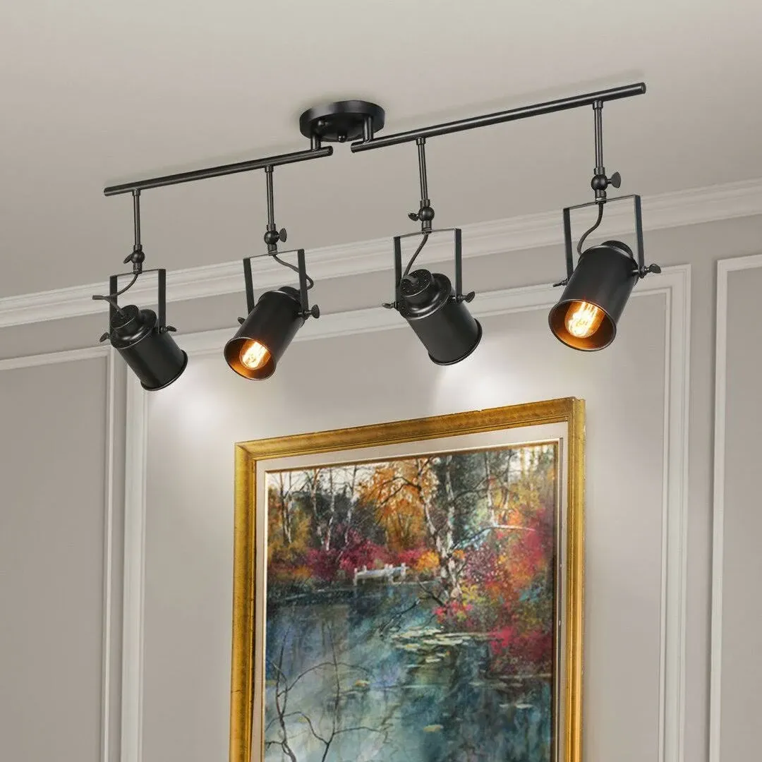 LALUZ Track Kit Semi Flush Mount Close to Ceiling Light Fixture 4 Sources Black