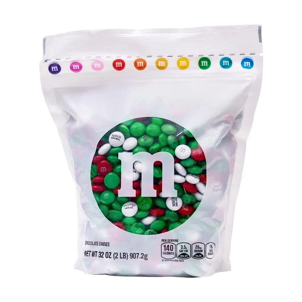 M&M’S Christmas Bulk Candy, 2 Pounds, Holiday Color & Designs for Christmas Snacks & Treats, Candy Dish, and Holiday Parties